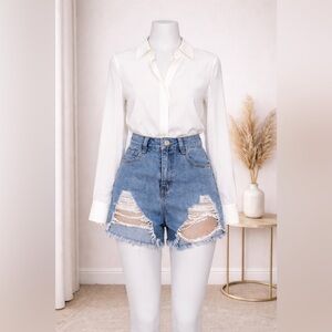 Rewash Light Blue Distressed High-Waist Jean Shorts 26
